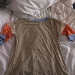 SHEIN Tan Tee with Orange and Blue Details